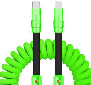 chubbycable Curly Chubby - 240W Coiled USB C Cable Spring Retractable Fast Charging Cable for Car Compatible with CarPlay, Android Auto, Green+Black, Type-C to Type-C, 2.29FT-3.6FT