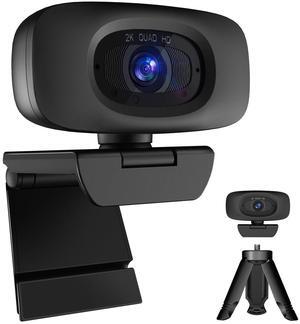 Webcam for PC,Full HD 2K Webcam with Dual Noise Cancelling Microphones, Privacy Cover and Tripod for Web Auto Focus,Camera for Desktop Computer/Zoom/Skype/Team/Laptop