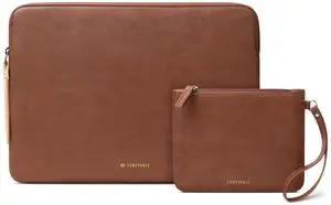 Comfyable Leather Laptop Sleeve with Accessory Pouch Compatible with 16 Inch MacBook Pro M4 2024 & 15 Inch MacBook Air M4 2025 A3241 M3 2024 A3114 (Loose Fit) M2 2023, Brown