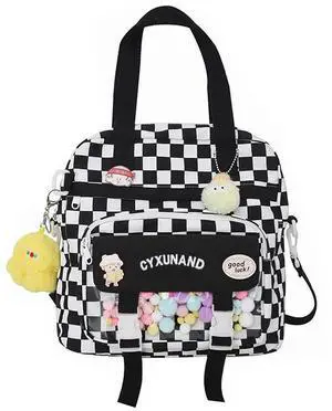 Kawaii Japanese Messenger Bag Cute School Bags Multifunction Laptop Backpack,Shoulder Bag Backpacks Travel Plaid Totes