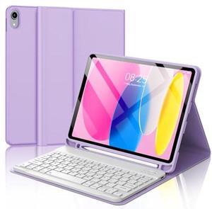 D DINGRICH Keyboard Case for iPad 10th Generation(10.9", 2022), Rechargeable Detachable Wireless BT Keyboard, Smart Folio Protective Cover with Pencil Holder for 10.9 inch Apple iPad 10th Gen, Purple
