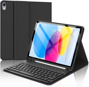 D DINGRICH for iPad 10th Generation Case with Keyboard (10.9", 2022), Smart Folio Leather Cover with Pencil Holder, Rechargeable, Magnetic Wireless Keyboard for 10.9 inch Apple iPad 10th Gen, Black