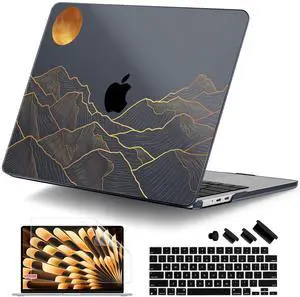 DONGKE Compatible with M4 MacBook Air 15 inch Case 2025 2024 2023 A3241 A3114 A2941 M3 M2 Liquid Retina Display Touch ID, Plastic Hard Case & Keyboard Skin & Screen Protector - Abstract Mountain