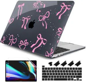 DONGKE Compatible with MacBook Pro 13 inch Case 2024 2023-2020 Release A2338 M2/M1 A2251 A2289 with Retina Display & Touch ID, Plastic Hard Shell & Keyboard Cover & Screen Film - Bows & Star