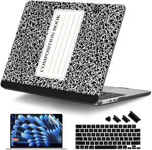 DONGKE Compatible with M4 MacBook Air 15 inch Case 2025 2024 2023 A3241 A3114 A2941 M3 M2 Liquid Retina Display Touch ID, Plastic Hard Case & Keyboard Skin & Screen Protector - Composition Book