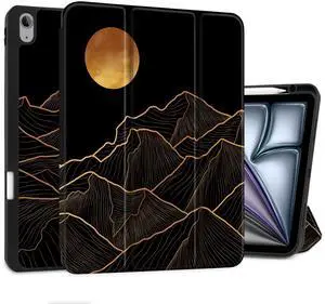 DONGKE for iPad Air 13 Inch Case M3 2025, M2 2024 - [Built-in Pencil Holder] Slim Trifold Stand Shockproof Protective Cover with Soft TPU Back Support Auto Sleep/Wake - Golden Mountain