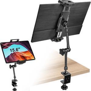 Dosvsi Portable Monitor Holder for 15.6 inch Screen Desk Mount Metal Tablet Holder Clamp Stand with 360deg Adjustable Arm for 6.1-15.6'' iPad Pro 13/12.9/11 Air Mini, Portable Monitor 13-15.6", Galaxy