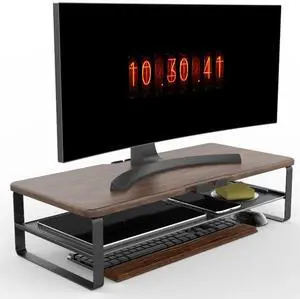 Doowiit Monitor Stand for Desk, 2-Tier Monitor Stand Riser with Phone Holder and Cable Management - Desk TV Shelf, Laptop Printer, Desk Organizer Stand, for Home & Office (Wood Brown)