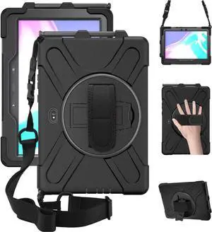 DreamerX for Samsung Galaxy Tab Active PRO 10.1 Case, Galaxy Tab Active 4 PRO Case, Heavy Duty Rugged Shockproof Drop Protection Cover with 360 Rotating Stand Handle Hand Strap Shoulder Strap, Black