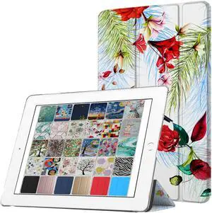 DuraSafe Cases for iPad 2 3 4 Generation [iPad 4th iPad 3rd iPad 2nd Old Model ] 9.7 Inch A1458 A1416 A1395 MD522LL/A MD525LL/A MD516LL/A MG932LL/A Printed PC Clear Flip Back Cover - Birds Flower