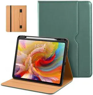 DTTO for iPad Pro 13 inch Case (M4) 2024, Premium Leather Business Folio Stand Cover with Pencil Holder - Auto Wake/Sleep and Multiple Viewing Angles, Built in Hand Strap & Pocket, Midnight Green