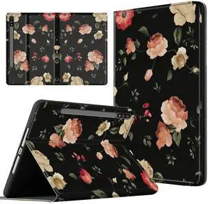 Case for Samsung Galaxy Tab S8 Plus 2022/ Tab S7 FE 5G 2021/ Tab S7 Plus 2020 Tablet 12.4 Inch, Premium PU Leather Case Ultra Slim Fit Shockproof Stand Folio Cover, Vintage White Peony