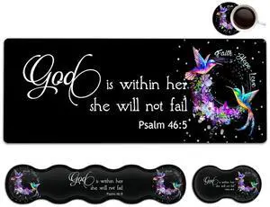 Hummingbird & Flowers Black Gaming Mouse Pad Set - Large Desk Mat With Memory Foam Keyboard Wrist Support - Ergonomic Wrist Rest For Easy Typing