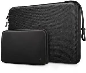 FINPAC Hard Laptop Sleeve with Accessory Pouch Compatible with 13 inch MacBook Air M4 2025 M3 2024, 14 inch MacBook Pro M4/M3/M2, Surface Laptop Waterproof Case, Black