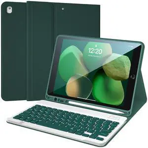 10.2 inch Slim Smart Case iPad 9th Generation Case with Keyboard, Built-in Pencil Holder Folio Stand Cover Detachable Bluetooth Keyboard for iPad Keyboard Case 9th/8th/7th and iPad Pro 10.5" -Green