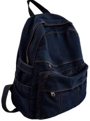 GAMLFL Dark Wash Denim Jean Backpack for Women & Men Retro Aesthetic Rucksack Basic Backpack for High School/College Students Travel Laptop Bag