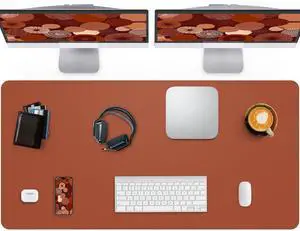 Leather Desk Pad Protector, Large Desk Pad Mat, Office Desk mat,Large Mouse pad,Waterproof Non-Slip PU Leather Desk Blotter,Desk Accessories for Home/Decor(Brown, 55" x 17")