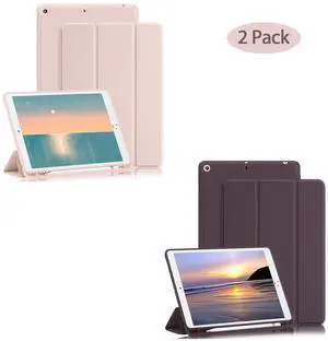 2 Pack GHINL Case for iPad 9th/8th/7th Generation Cases (2021/2020/2019) iPad 10.2-Inch Case with Pencil Holder [Sleep/Wake] Slim Soft TPU Back Smart Stand Protective Cover Cases (Light Pink+Dark Cher
