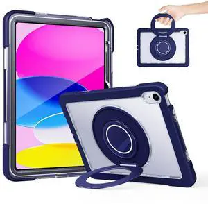 GILLKIN Case for iPad (A16) 11th Generation 11 Inch 2025 iPad 10th Generation 10.9 Inch 2022 360 Rotating Metal Ring Stand Heavy Duty Shockproof Dropproof Case with Built-in Screen Protector,Navy Blue