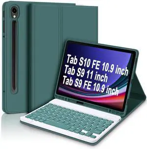 GOKOCO for Samsung Galaxy Tab S10 FE/S9 FE 10.9"/S9 11" Keyboard Case,Magnetic Detachable Keyboard Case with S Pen Holder for SM-X710/X716B/X718U/SM-X510/SM-X516-Pine Green