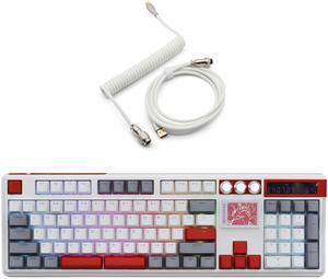 Glacier Skyloong GK104 Pro Full Size, Wireless/Wired Detachable USB-C Hot Swappable Mechanical Keyboard with Screen, Knobs, Calculator, Split Space Bar Compatible (Red Gray White, Premium Cable)