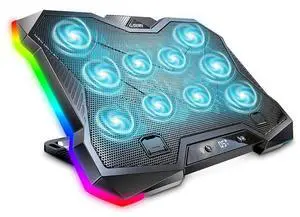 G-STORY Gaming Laptop Cooling Pad, RGB Lights Laptop Cooler with 10 Powerful Turbo Fans for 12-18 Inch Notebooks,8 Height Adjustable Stand and 1 USB Port
