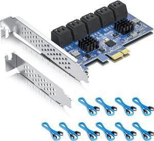H!Fiber 10 Port PCIe SATA Card, SATA3.0 Expansion Card, X1, with 10 SATA Cable, Support SSD and HDD