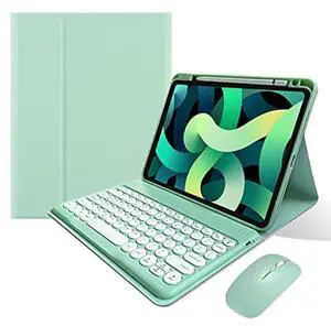 KMXDD Keyboard Case Mouse Compatible with iPad Air 13 inch M3 M2 iPad Pro 12.9 inch 6th 5th 4th 3rd Generation Case with Round Key Cute Removable Color Keyboard,Mint Green
