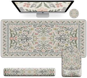 iCasso Desk Mat Set,Desk Pad with Wrist Support, 4 in 1 Extra Large Computer Mat Girly,Non-Slip Mouse and Keyboard Wrist Rest for Women,Ergonomic Mouse Pad for Home Office
