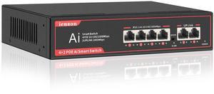 ienRon 6 Ports Ethernet Switch Unmanaged, 4 PoE Ports Gigabit+2 Ports Gigabit Uplink, Network Switch with 68W Power Supply, Ethernet Splitter |Fanless Design |Plug & Play |Wall Mount