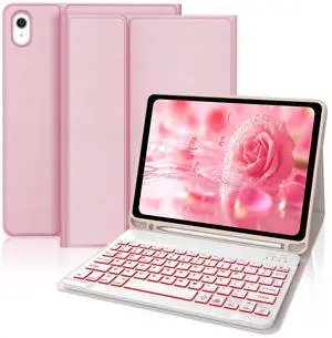 IVEOPPE for iPad 11th 10th Generation Case with Keyboard, 7 Colors Backlit Wireless Detachable Bluetooth Keyboard for iPad 11-inch A16 2025 10th Gen 10.9 Inch 2022, Flip Stand Case,Pink