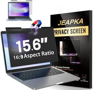 JEAPKA Magnetic Laptop Privacy Screen Filter 15.6 inch for 16:9 Widescreen Computer Monitor, Removable Anti Blue Light Privacy Shield, Anti-Glare Protector
