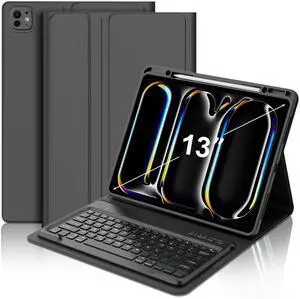 JADEMALL for iPad Pro 13 inch Case with Keyboard (M4) 2024, Wireless Magnetic Bluetooth Keyboard, Detachable Keyboard with Pencil Holder, Auto Sleep/Wake, Folio Cover for iPad Pro 13 inch, Space Black