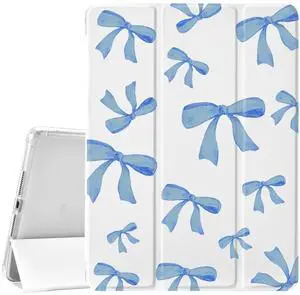 JOYLAND Dark Blue Bow Pad Case White Case for iPad 10.9" Air 4 2020/Air 5,with Pencil Holder-Auto Wake/Sleep,Anti-Scratch Shockproof Premium Folio Stand Case for iPad Air 11 inch (2024)