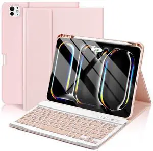 KBCASE Keyboard Case for iPad Pro 11-inch (M4) 2024, Detachable Bluetooth Keyboard Case with Pencil Holder for iPad Pro 11 inch 2024 (Pink)
