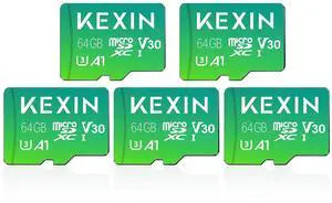 KEXIN Micro SD Card 64GB 5 Pack microSDXC Memory Card Class 10 Micro SD Card High Speed Up to 85MB/s, C10, U3, V30, A1