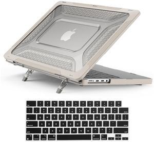 KEROM Heavy Duty Case for MacBook Pro 14 inch 2024-2021 M4 M3 M2 M1 Pro/Max Chip A3112 A3185 A3401 A2918 A2992 A2779 A2442, Rugged TPU Bumper Hard Shell with Foldable Kickstand & Keyboard Cover, Beige
