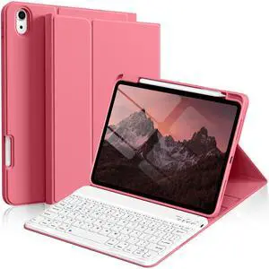 kenke for iPad 11/10th Gen Case with Keyboard 11/10.9 inch 2025 A16/2022, Detachable Wireless Bluetooth Keyboard Case with Right Side Pencil Holder, White Square Keycaps (Pink)