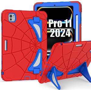 Kezigud Shockproof Case for iPad Pro 11 inch M4 2024,iPad Pro 11 5th Gen Cute Heavy Duty Rugged Silicone +PC Cover with Pencil Holder& Stand for Kids Boys Apple iPad Pro M4 11'' (Red+Blue)