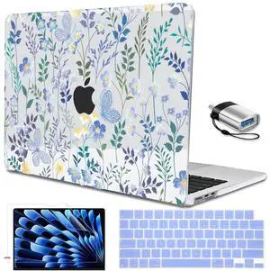 LCMOCICO Compatible with 2025 MacBook Air 15 inch Case M4 A3241 M3 A3114 M2 A2941 2024 2023 Release, Pattern Plastic Hard Shell Case Cover for 15.3 Mac Air M2 M3 M4 Chip Touch ID, Meadow Wildflower