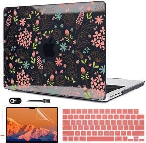 LCMOCICO Compatible with MacBook Pro 14 inch Case 2024 2023 2022 2021 Release M4 A3112 A3185 A3401 M3 A2918 A2992 M2 A2779 M1 A2442 Pro/Max Chip, Seamless Flower Black Pattern Plastic Hard Shell Cover