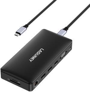 USB C Laptop Docking Station, 15 in 1 Triple Display Multiport Adapter with 3 Monitors Dock Compatible for Macbook/Dell/HP/Lenovo Laptops (Dual DP, HDMI, VGA, USB C/A, RJ45, SD/TF, Mic/Audio, PD)Black