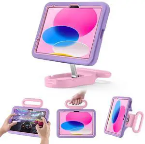 LeiJue Kids Case for iPad (A16) 11th/10th Gen 10.9'' 2025/2022,Adjustable Portrait/Landscape Stand/Drop Proof with Handle,Child Friendly Case for iPad Air 11 (M3/M2) 2025/2024 (PurplePink)