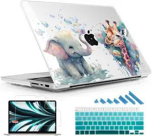 Lepeoac for MacBook Pro 14 Inch 2024 2023 2022 2021 Release M4 A3112 A3401 A3185 M3 A2918 A2992 M2 A2779 M1 A2442 Pro/Max Chip, Plastic Hard Shell Case with Keyboard Cover, Elephant & Giraffe