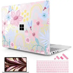 Lepeoac Case for Microsoft Surface Laptop 13.8 inch, 2024 Windows 11 Copilot+ PC, 7th Edition Touchscreen Display, Plastic Hard Shell Case with Keyboard Cover & Screen Protector, Florals