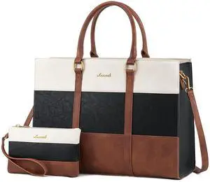 LOVEVOOK Laptop Bag for Women 17.3 Inch Laptop Tote Bag Vintage Leather Work Bags for Women Professional Computer bag