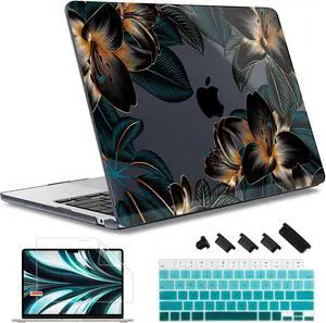 May Chen Compatible with M4 MacBook Air 15 inch Case 2025 2024 2023 A3241 A3114 M3 A2941 M2 with Liquid Retina Display & Touch ID, Plastic Hard Shell with Keyboard Cover - Lilies Flowers