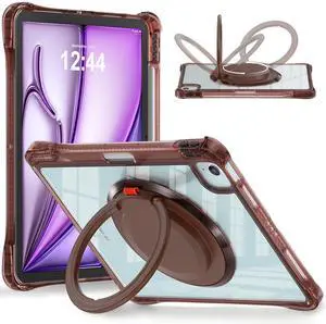 MEEgoodo for iPad Air 11 inch Case 7th/6th Generation(M3/M2) 2025 2024 & iPad Air 5th/4th Gen 10.9 inch 2022 2020, Glitter Tablet Cover with Rotating Stand/Transparent Acrylic/Pencil Holder, Chocolate