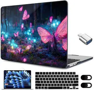 MEEgoodo for M4/M3/M2 MacBook Air 15.3 inch Case 2025 2024 2023, Case Fit Model (A3241/A3114/A2941) for MacBook Air 15 inch, Laptop Hard Shell with Keyboard Cover, Fantasy Forest