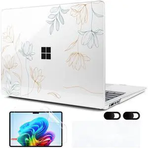 MEEgoodo Case for Microsoft Surface Laptop 13.8 inch Touchscreen 2024 (7th Edition),Clear Cover Fit Model 2036,Laptop Hard Shell with Keyboard & Webcam Cover & Screen Protector,Engraving Floral